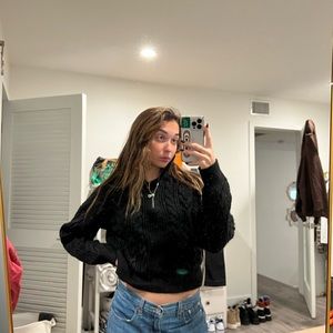 Black UO BDG Half Zip Cable Knit Sweater